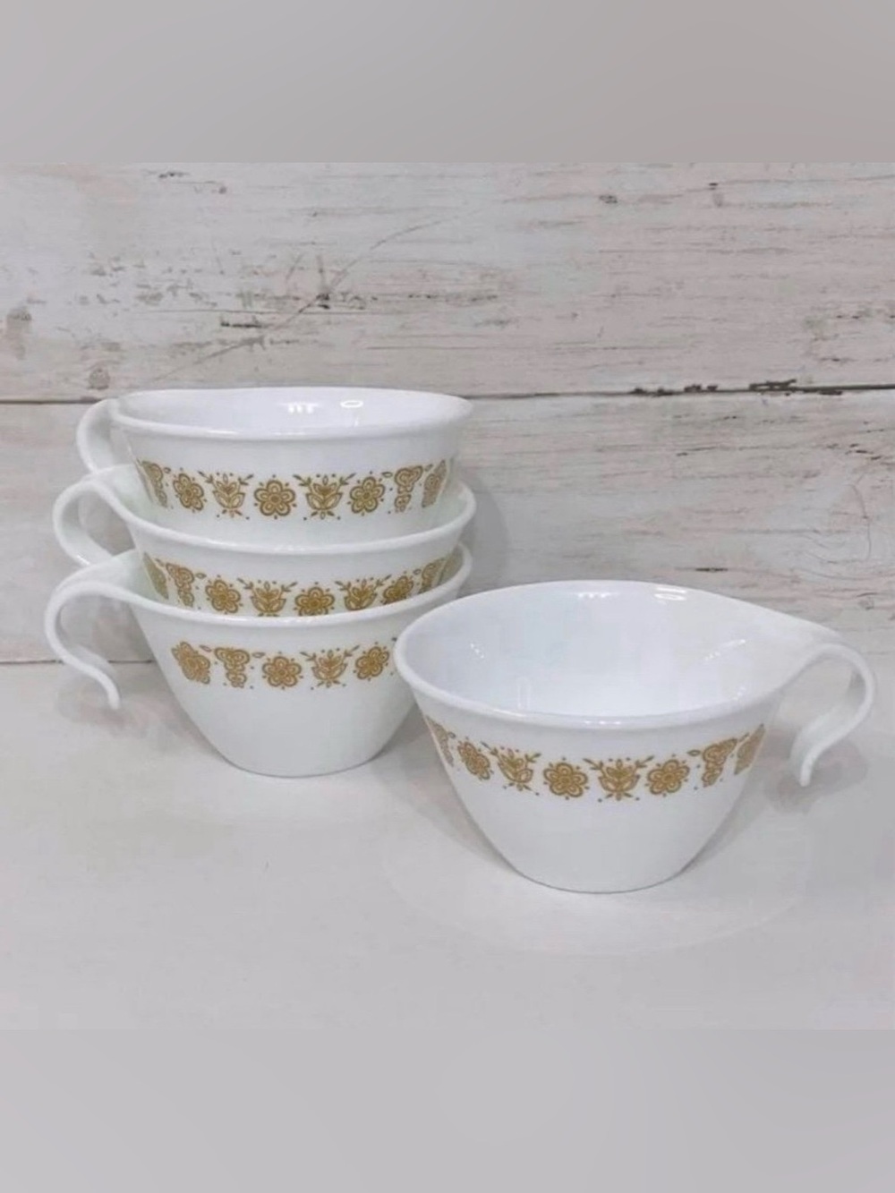 Vintage Corelle Golden Butterfly Stackable Cups w/ Hook Handles PRICE FIRM